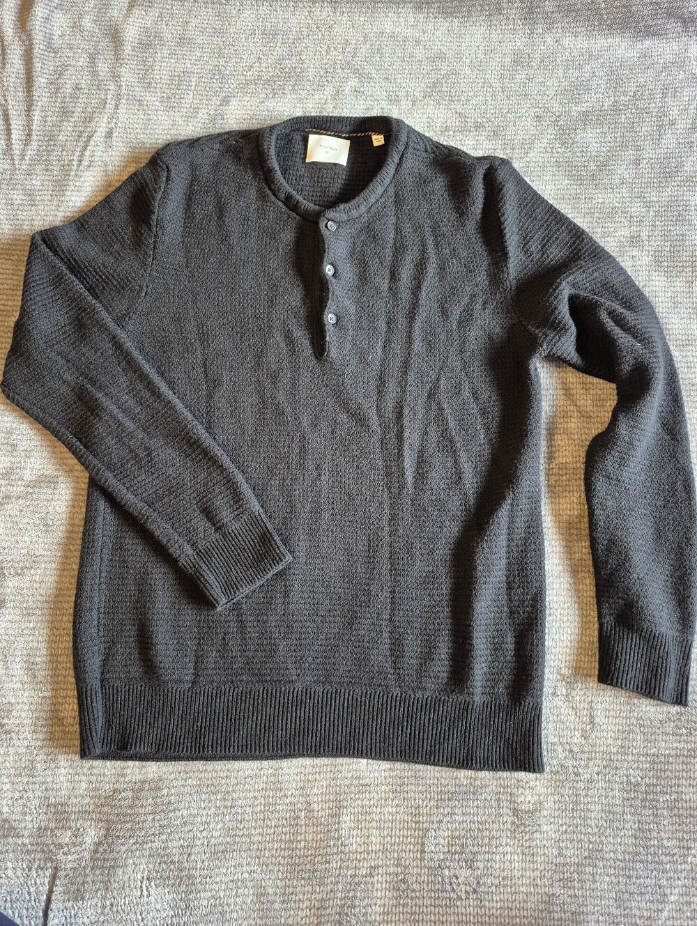 Billy Reid 3 Button Henley Wool Cotton Waffle Knit Sweater XL Quiet Luxury Layer